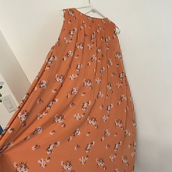 AVA & VIV Plus Size Floral Pleated Midi Dress Peach Pink Orange Hi-Lo 1X NO BELT - Picture 12 of 16